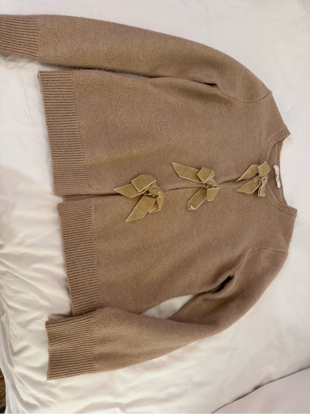 WAYF Taupe Bow-Trim Knit Pullover